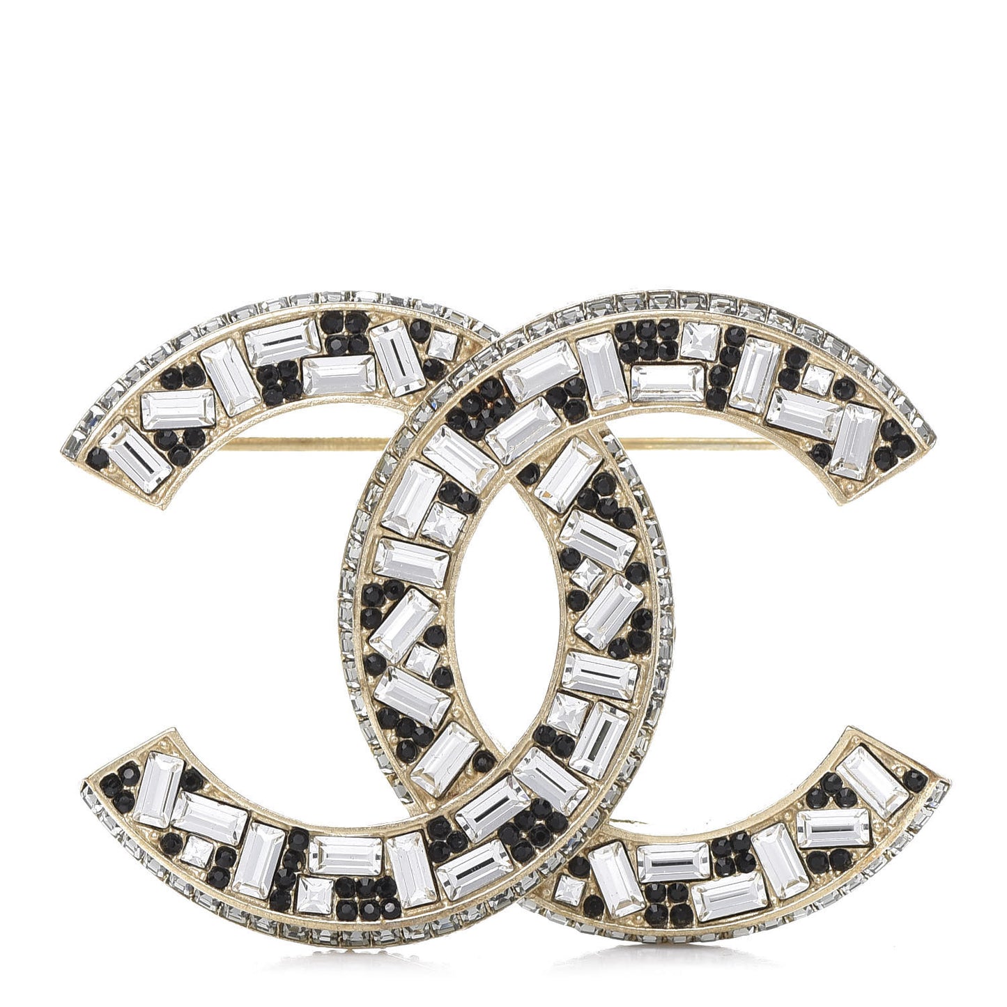 Baguette Crystal CC Brooch Gold Black