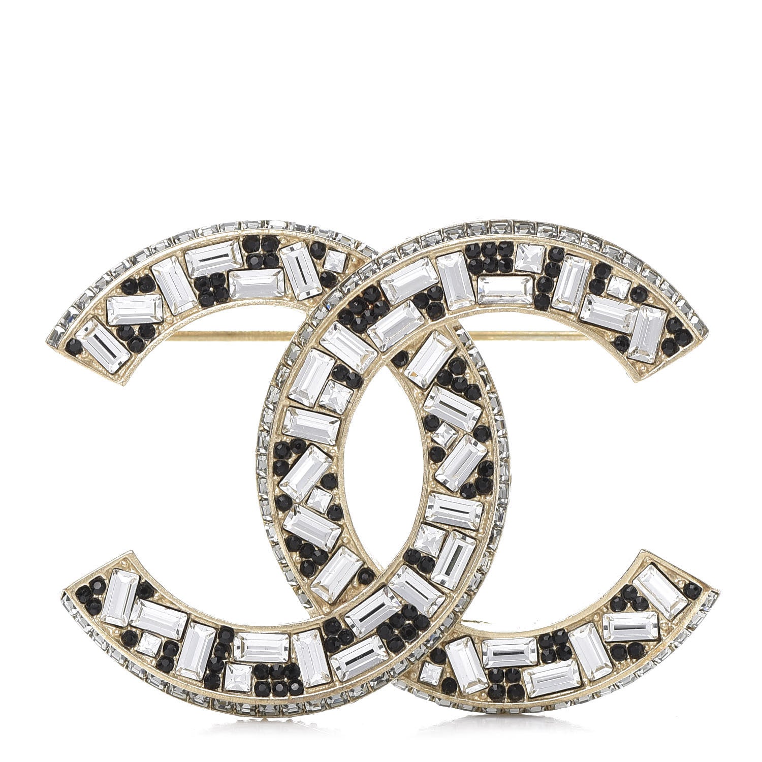 Chanel Baguette Crystal CC Brooch Gold Black 1 of 5