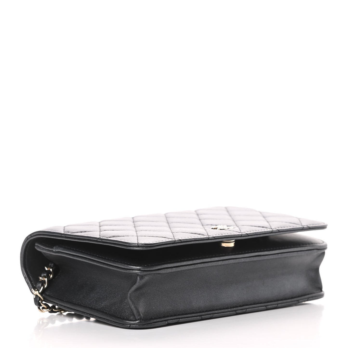 Iridescent Lambskin Quilted Pearl Wallet On Chain WOC Black