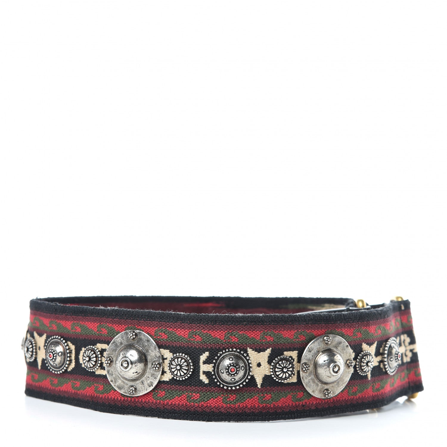 Christian Dior Canvas Embroidered Studded Bohemian Shoulder Strap Red 2 of 5