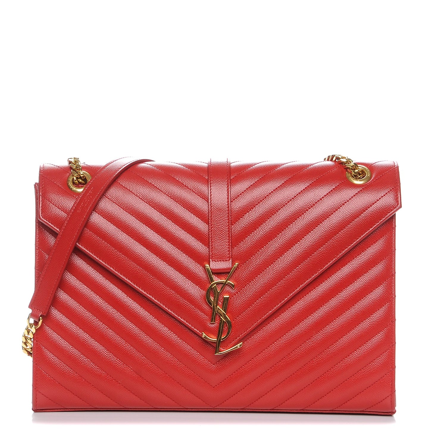 Grain De Poudre Matelasse Chevron Large Monogram Satchel Lipstick Red