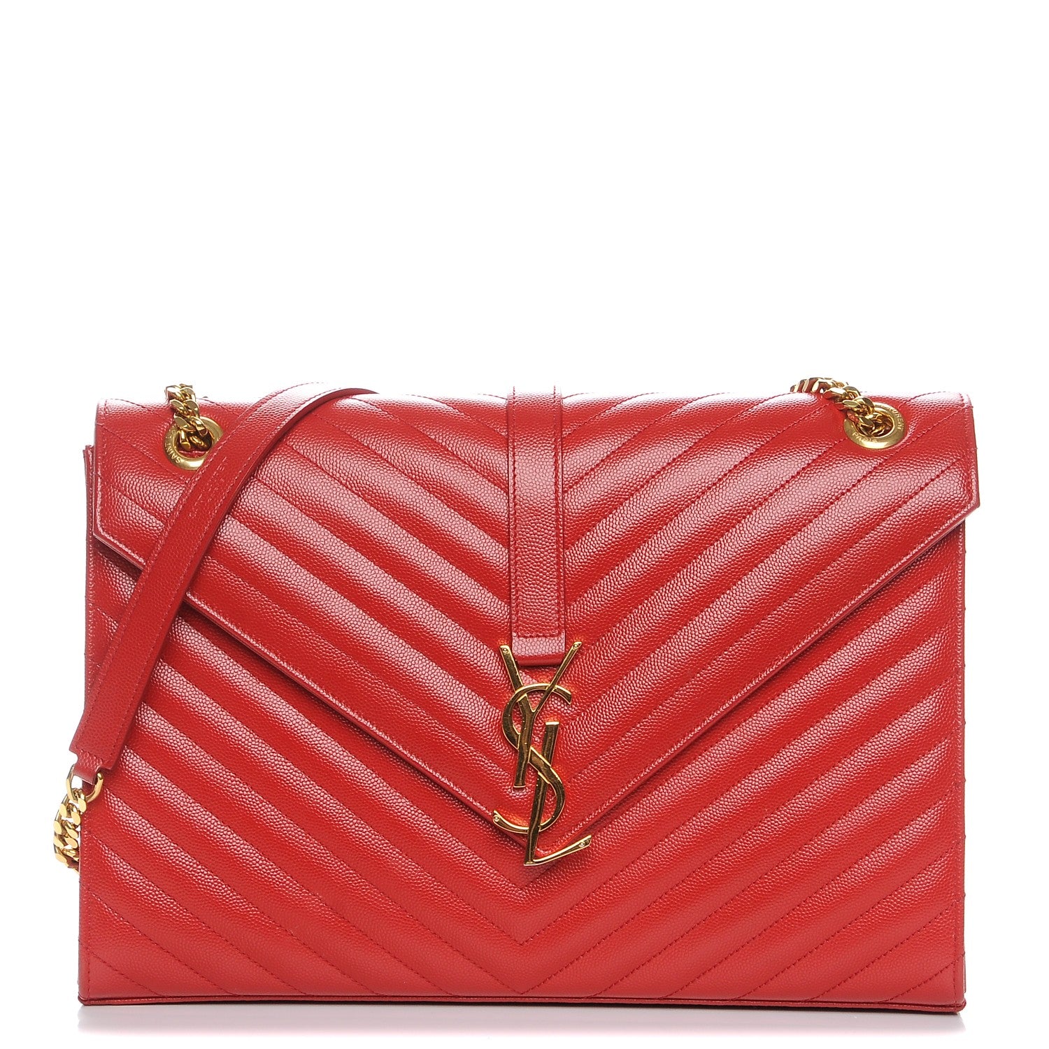 Saint Laurent Grain De Poudre Matelasse Chevron Large Monogram Satchel Lipstick Red 1 of 7