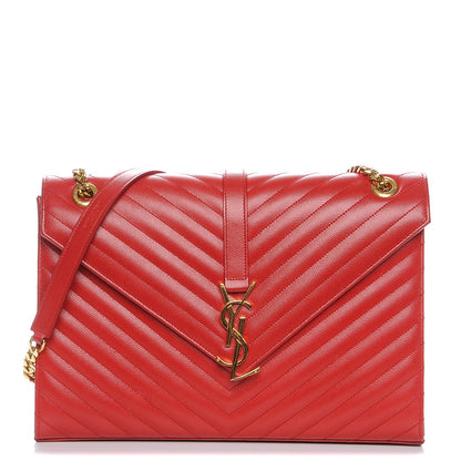 Saint Laurent Grain De Poudre Matelasse Chevron Large Monogram Satchel Lipstick Red 1 of 7