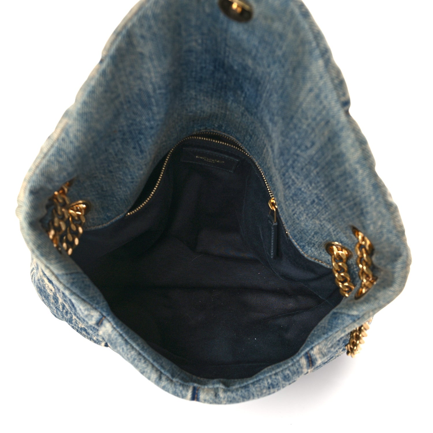 Saint Laurent Denim Quilted Medium Loulou Puffer Monogram Chain Satchel Blue Black 5 of 10