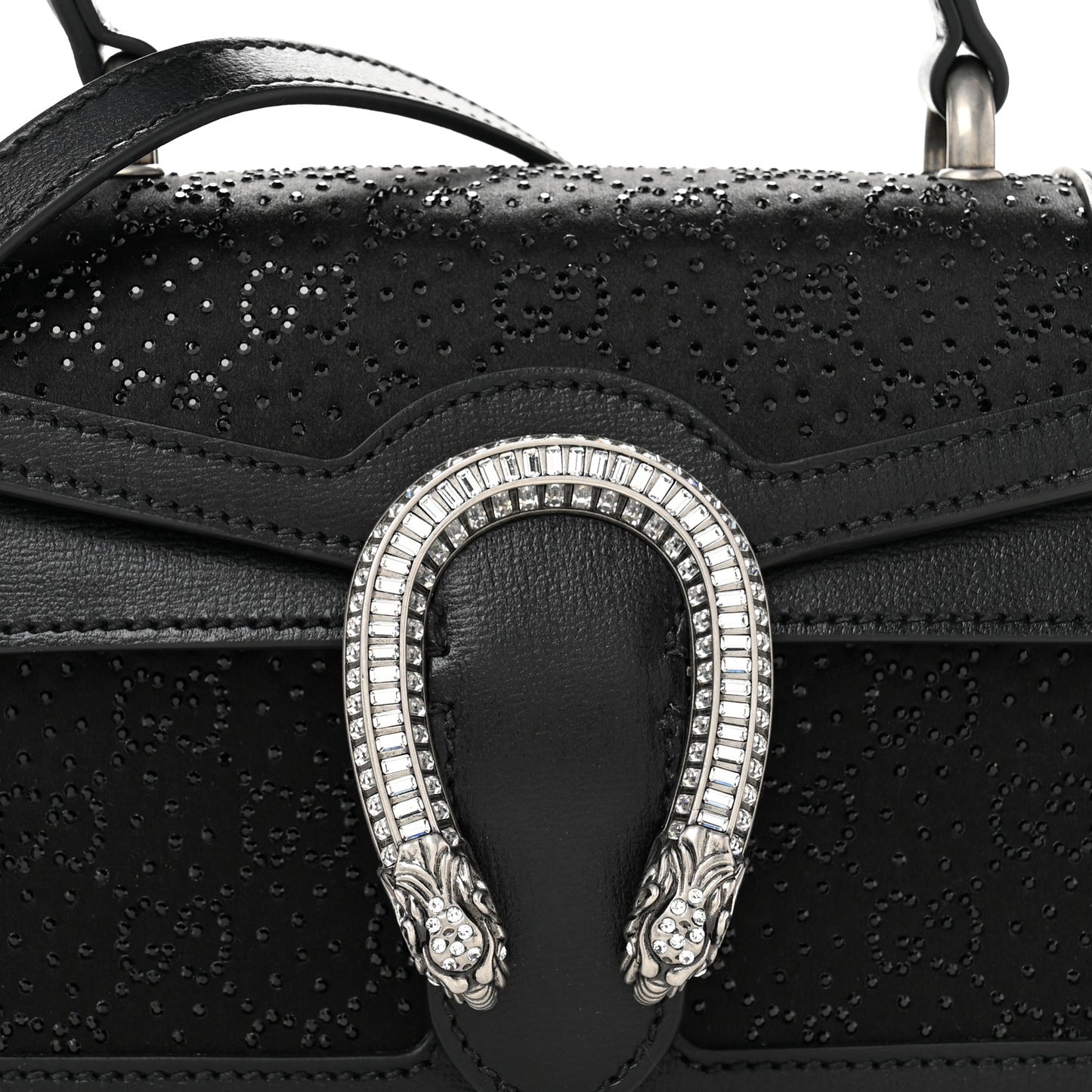 Satin Crystal GG Monogram Mini Dionysus Top Handle Bag Black