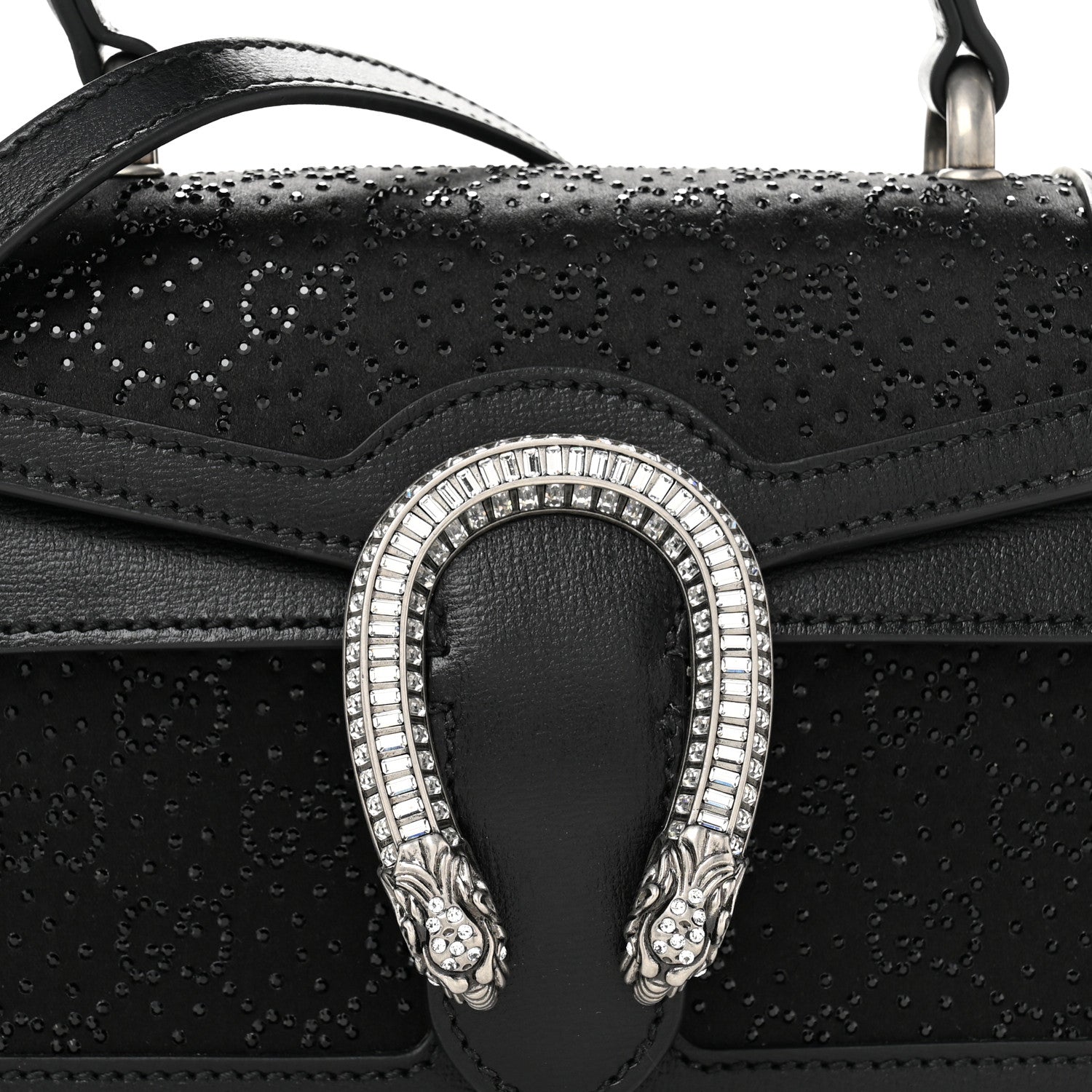 Gucci Satin Crystal GG Monogram Mini Dionysus Top Handle Bag Black 8 of 10