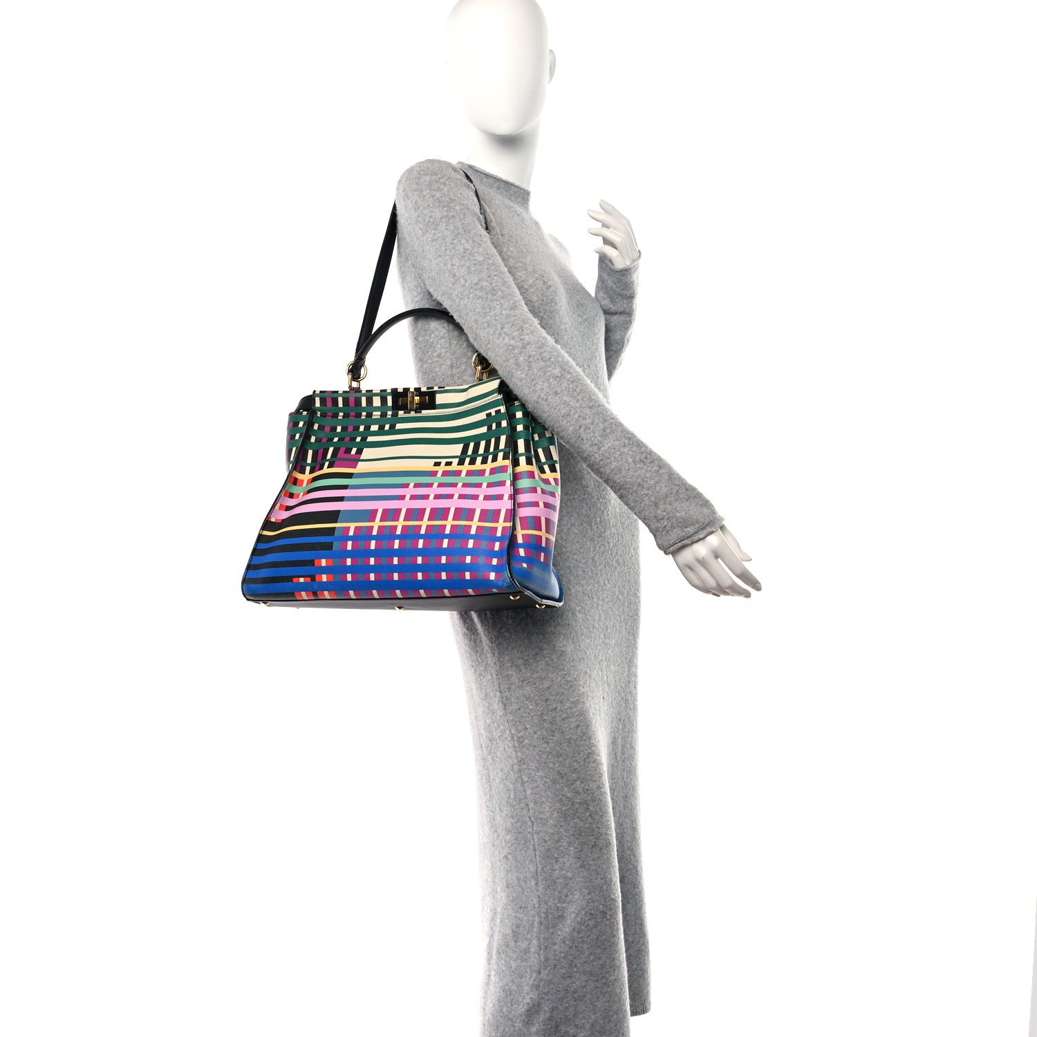 Fendi Vitello Seta Digital Print Large Peekaboo Iconic Satchel Multicolor Black 2 of 19