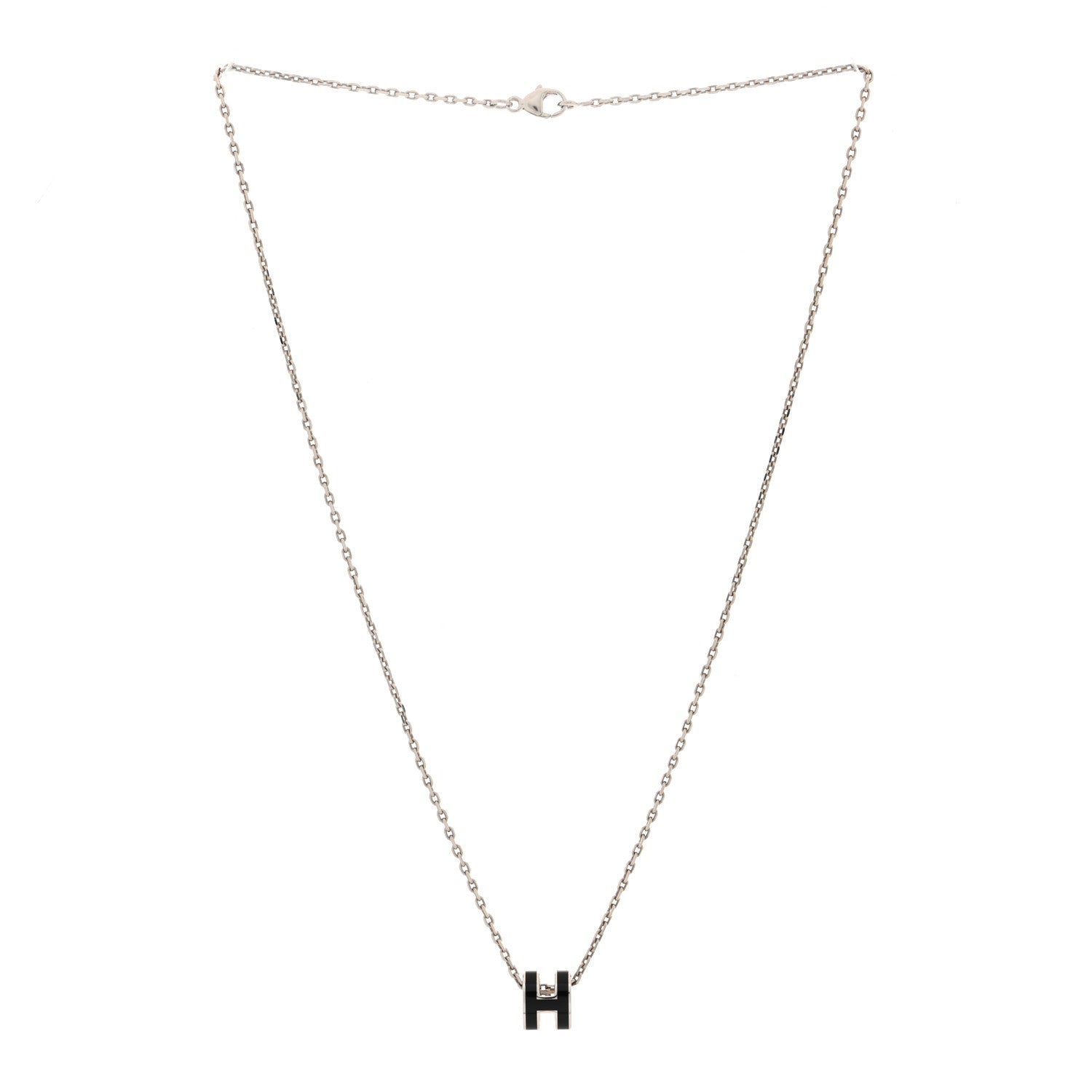 Hermes Lacquered Palladium Mini Pop H Pendant Necklace Black 3 of 6