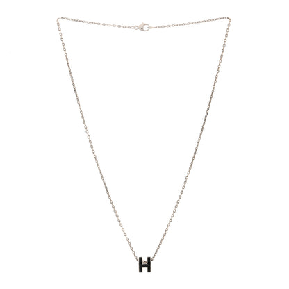 Hermes Lacquered Palladium Mini Pop H Pendant Necklace Black 3 of 6