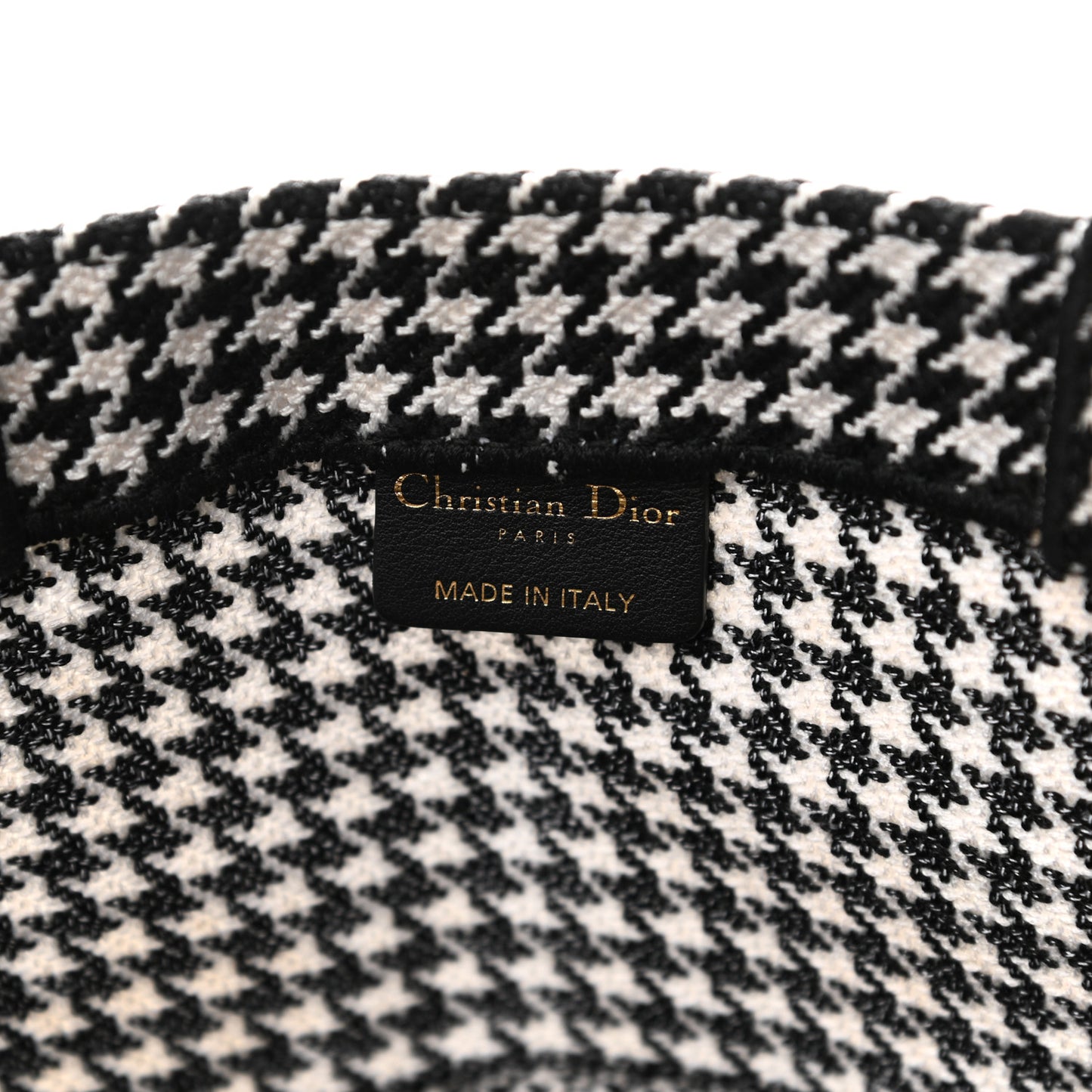 Canvas Houndstooth Embroidered Book Tote Black White