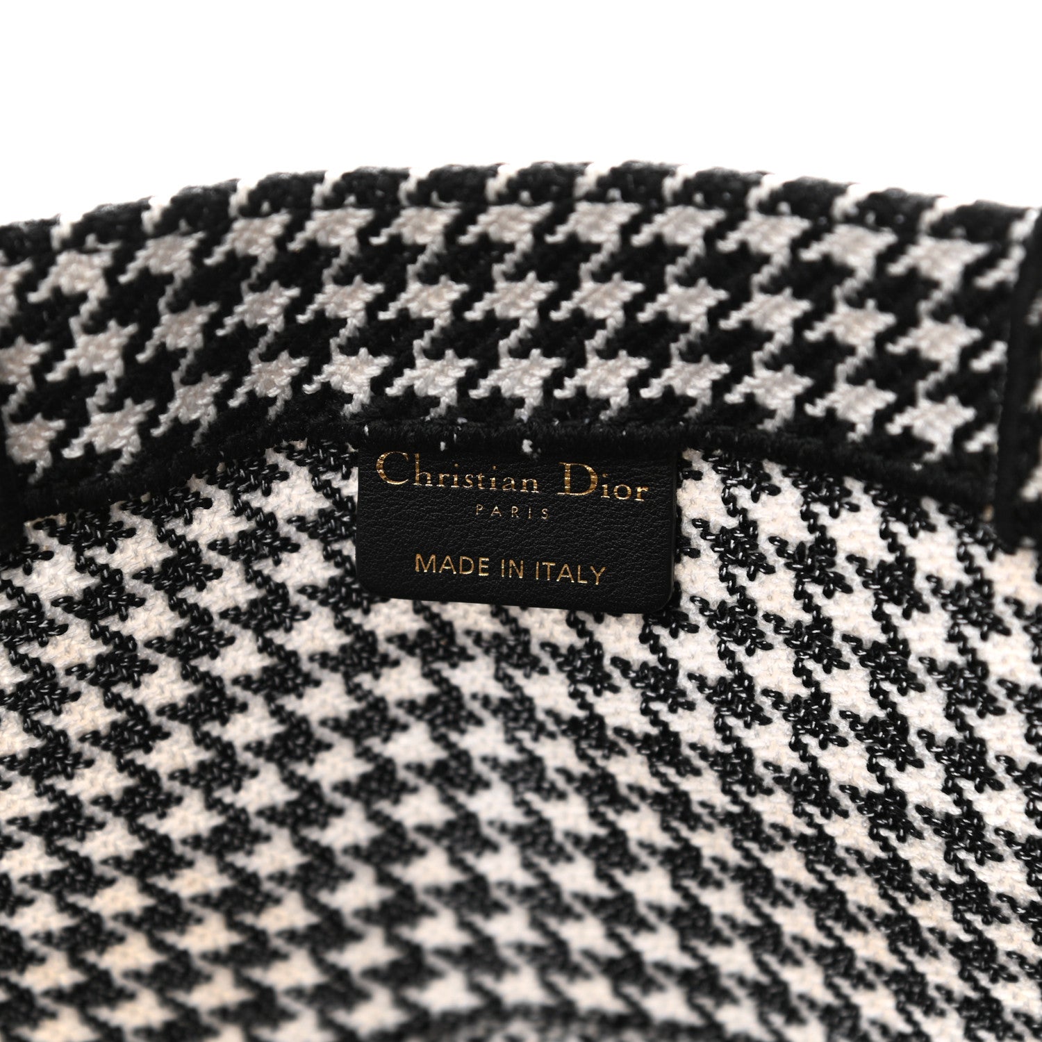 Christian Dior Canvas Houndstooth Embroidered Book Tote Black White 6 of 15