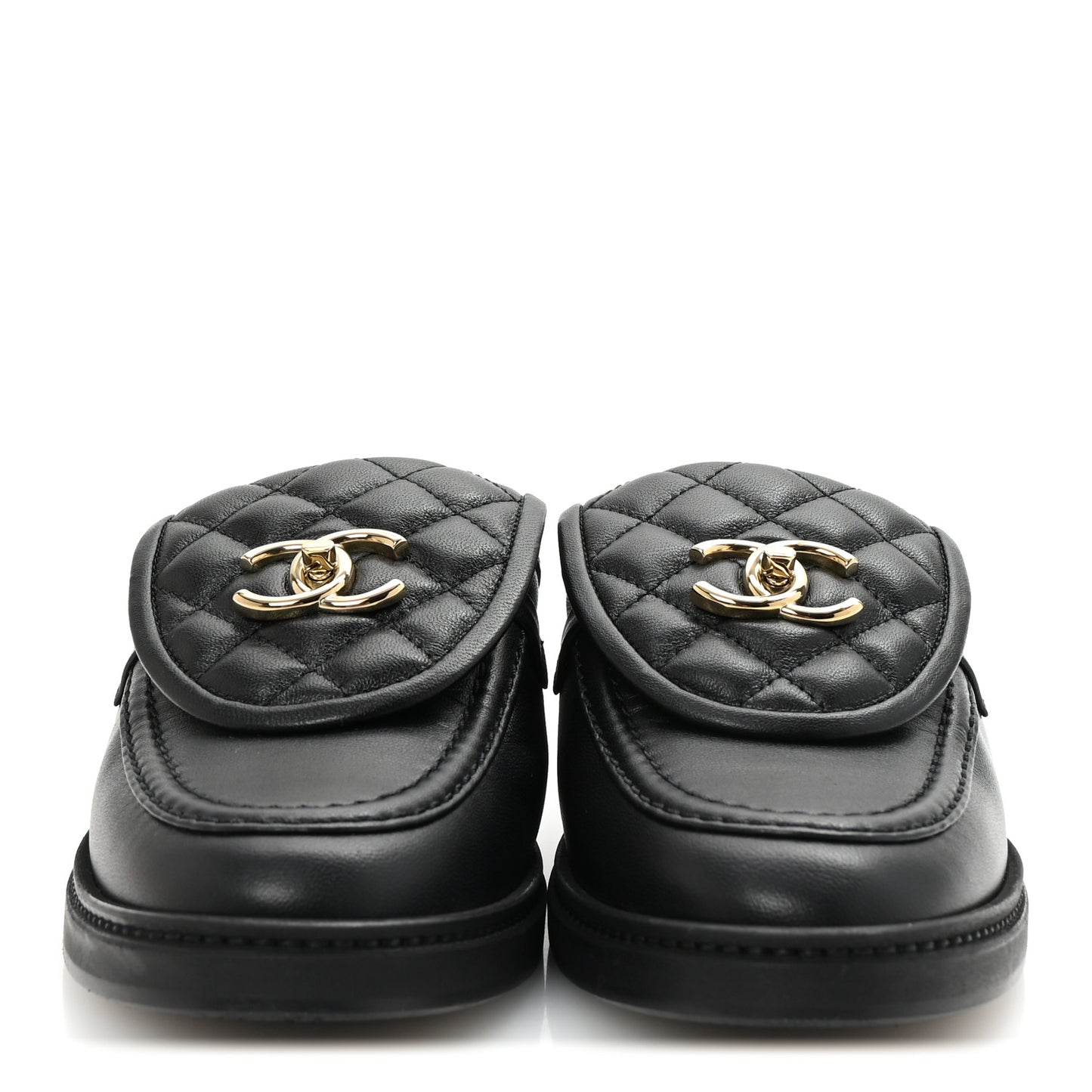 Lambskin Quilted CC Turnlock Mules 39 Black