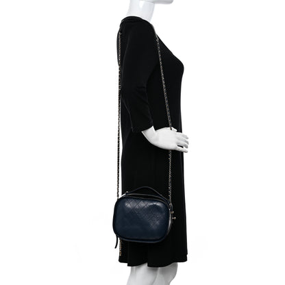 Chanel Calfskin Stitched Vanity Case Black Navy 2 of 10