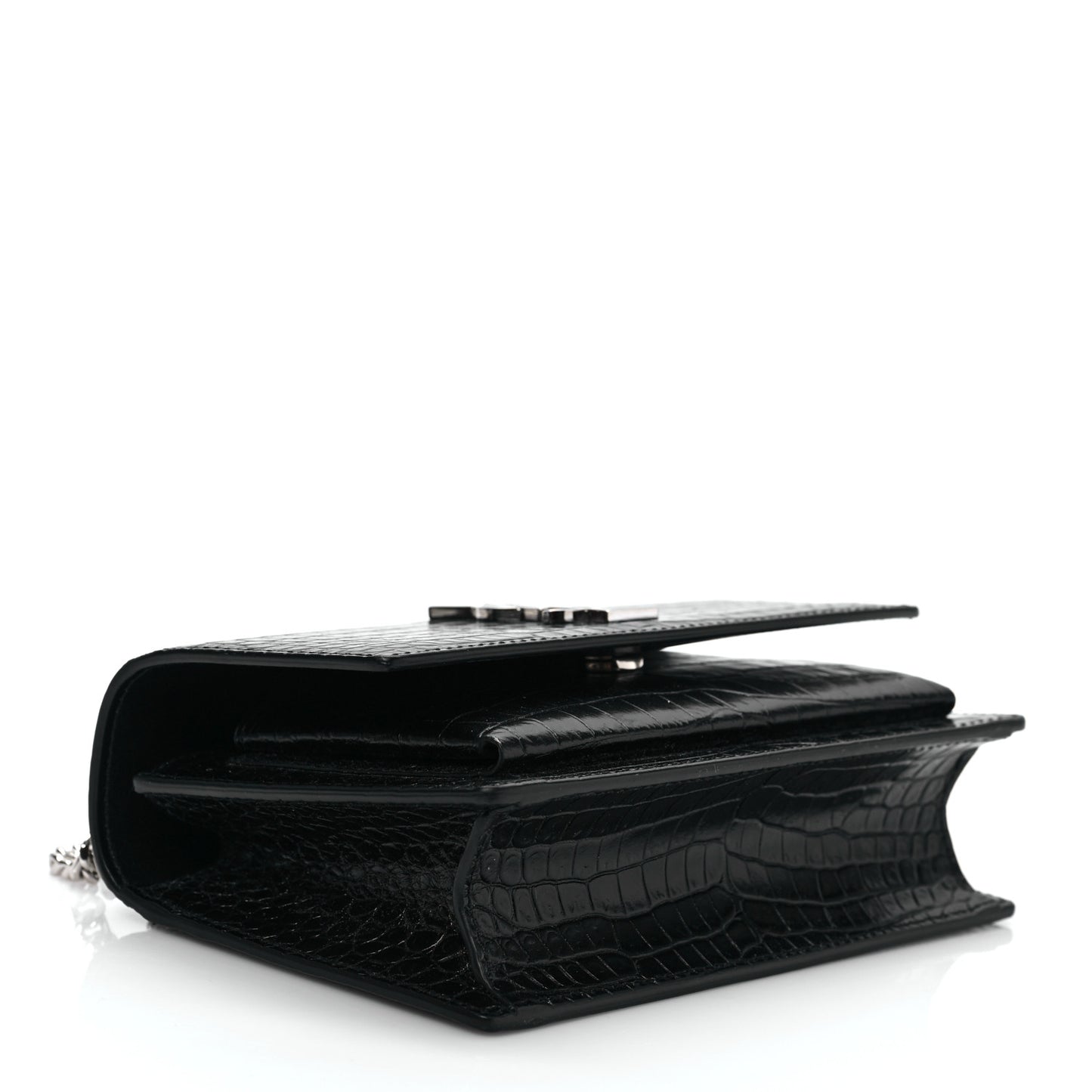 Calfskin Crocodile Embossed Monogram Sunset Chain Wallet Black