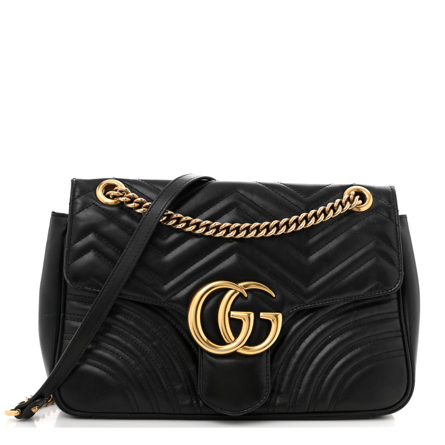 Calfskin Matelasse Medium GG Marmont Shoulder Bag Black