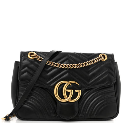 Gucci Calfskin Matelasse Medium GG Marmont Shoulder Bag Black 1 of 14