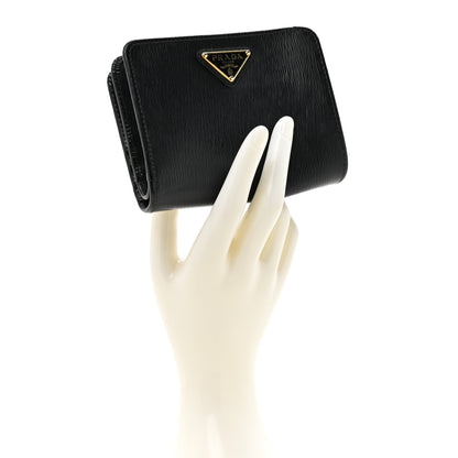 Prada Vitello Move Triangle Compact Wallet Black 2 of 8