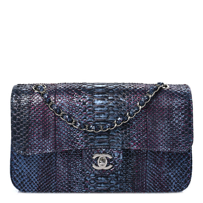 Chanel Metallic Snakeskin Medium Double Flap Light Blue Pink 1 of 7