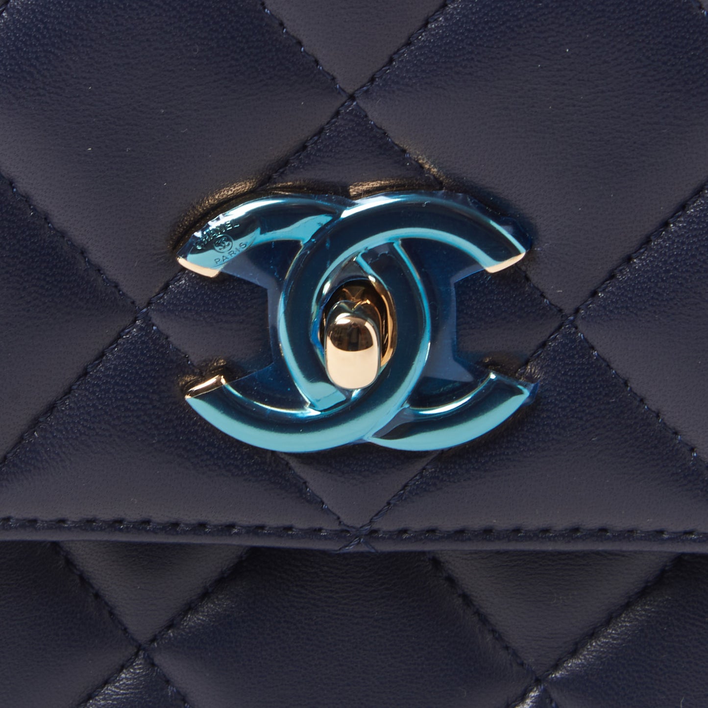 Lambskin Quilted Medium Trendy CC Flap Dual Handle Bag Navy Blue