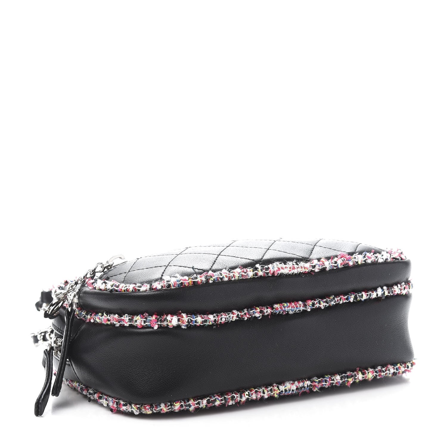 Chanel Lambskin Quilted Tweed Elegant Trim Front Zip Camera Case Black 4 of 10