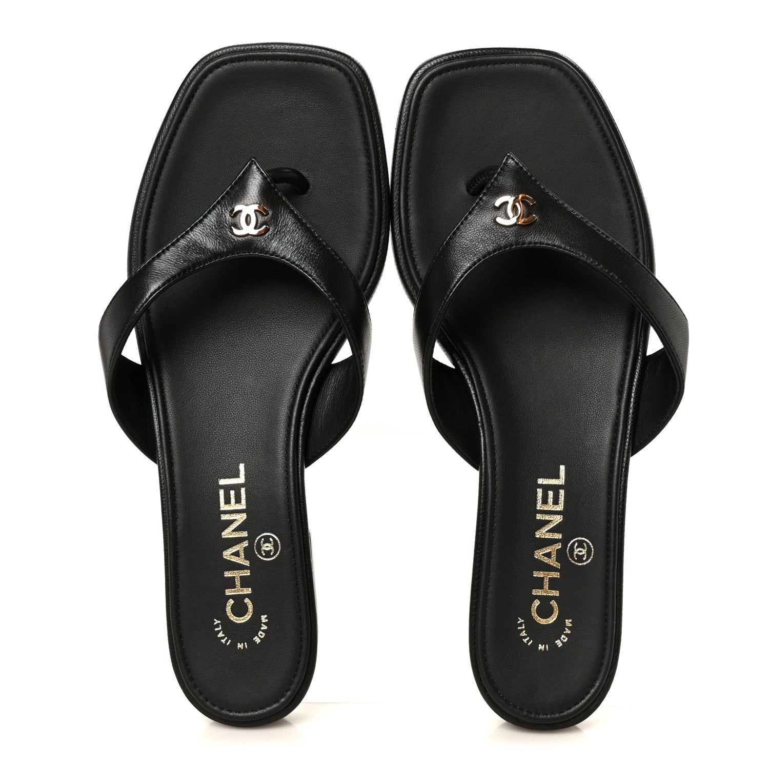 Chanel Lambskin CC Thong Sandals 37 Black 1936503 – FASHIONPHILE