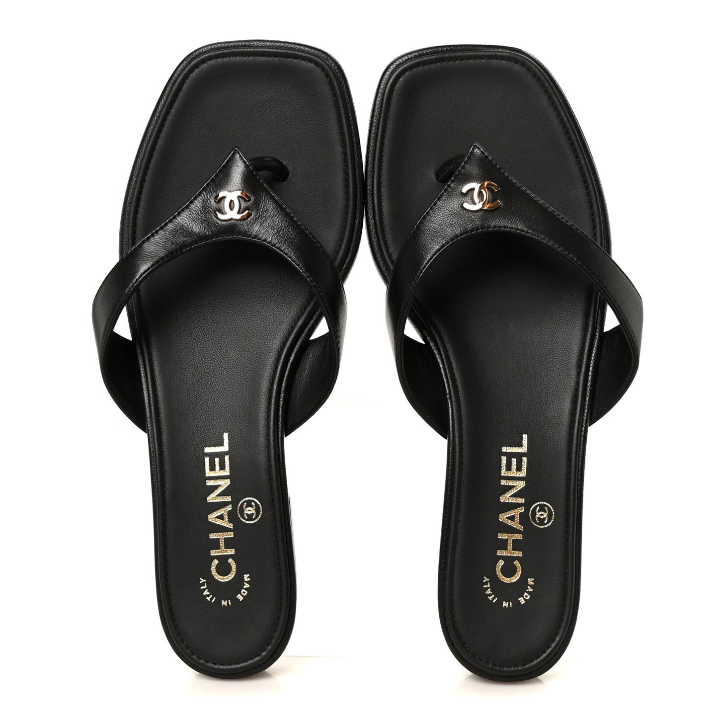 Lambskin CC Thong Sandals 37 Black