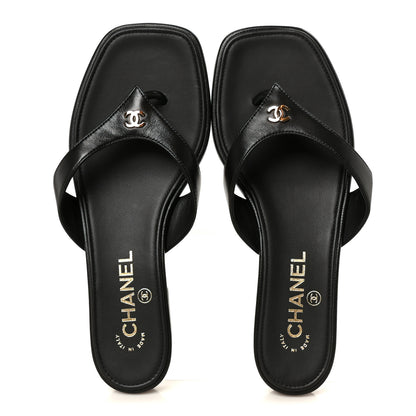 Chanel Lambskin CC Thong Sandals 37 Black 2 of 9