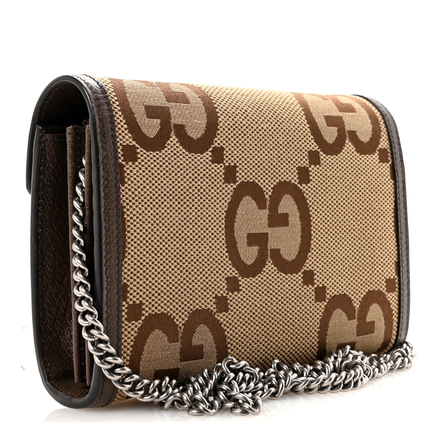 Gucci Monogram Jumbo GG Textured Dollar Calfskin Mini Dionysus Chain Wallet Camel Ebony New Acero 3 of 11