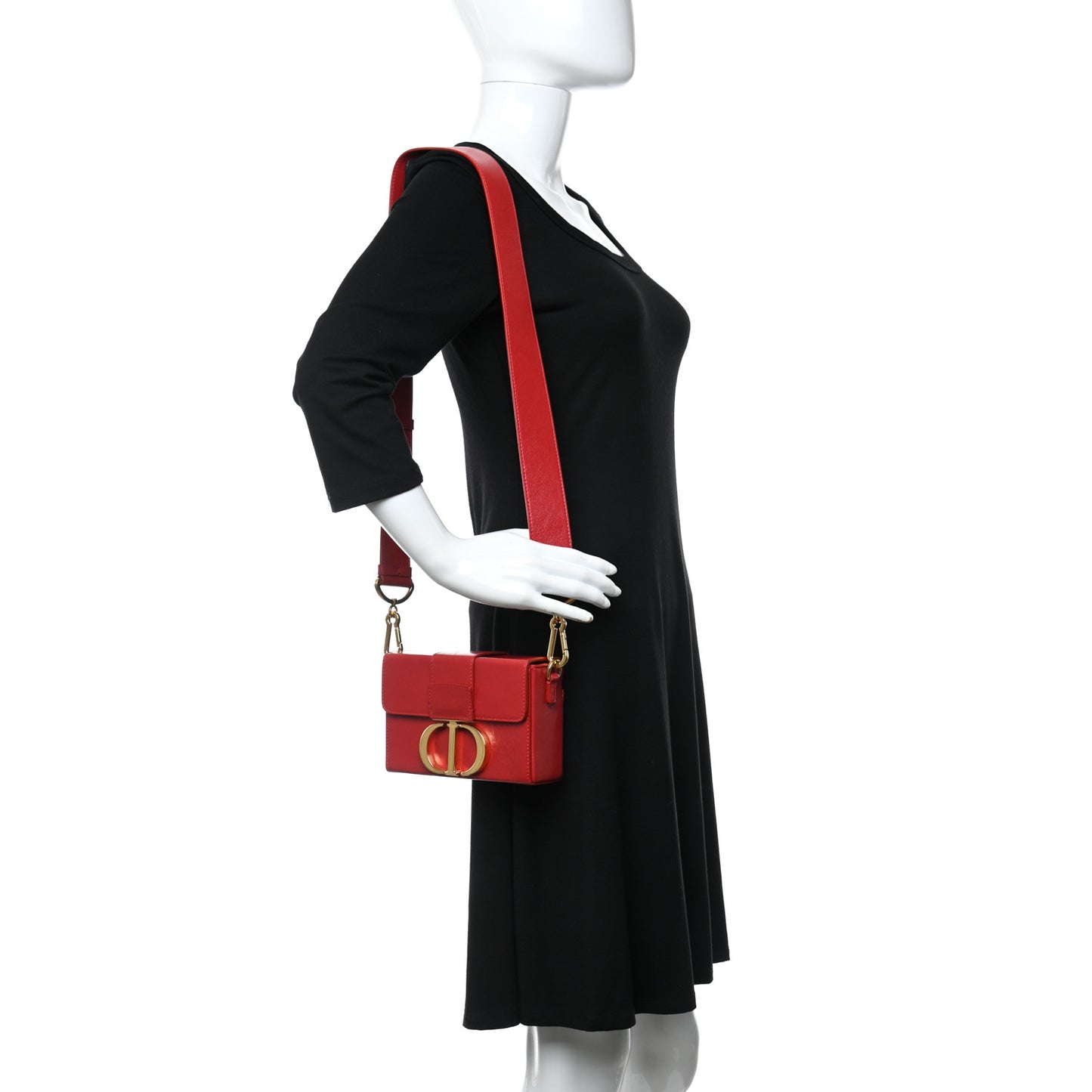 Crackled Lambskin 30 Montaigne Box Bag Red