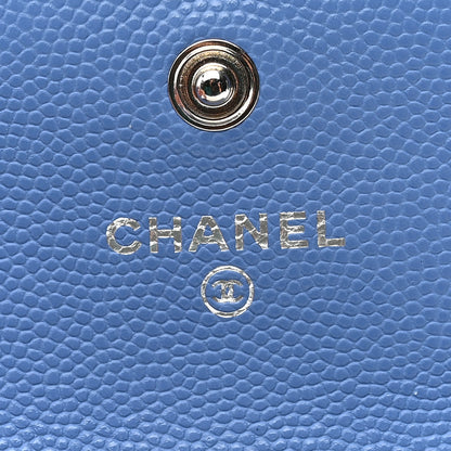 Chanel Caviar Quilted Textured CC Flap Card Holder Blue 6 of 9