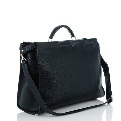 Fendi Cuoio Romano Selleria Bi-Color Large Mens Peekaboo Iconic Essential Satchel Lavagna Black 3 of 7