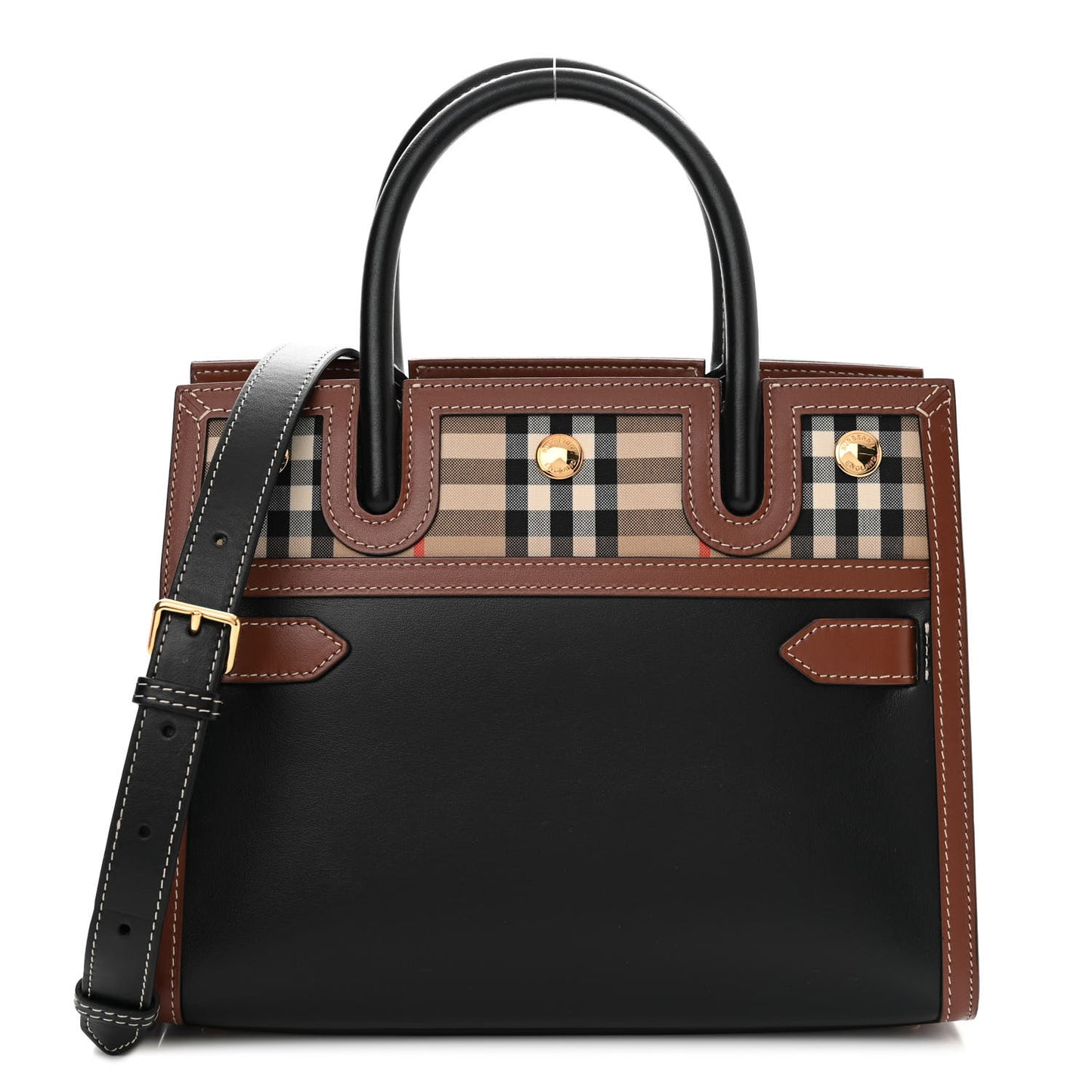 Calfskin Vintage Check Baby Two Handle Title Bag Black