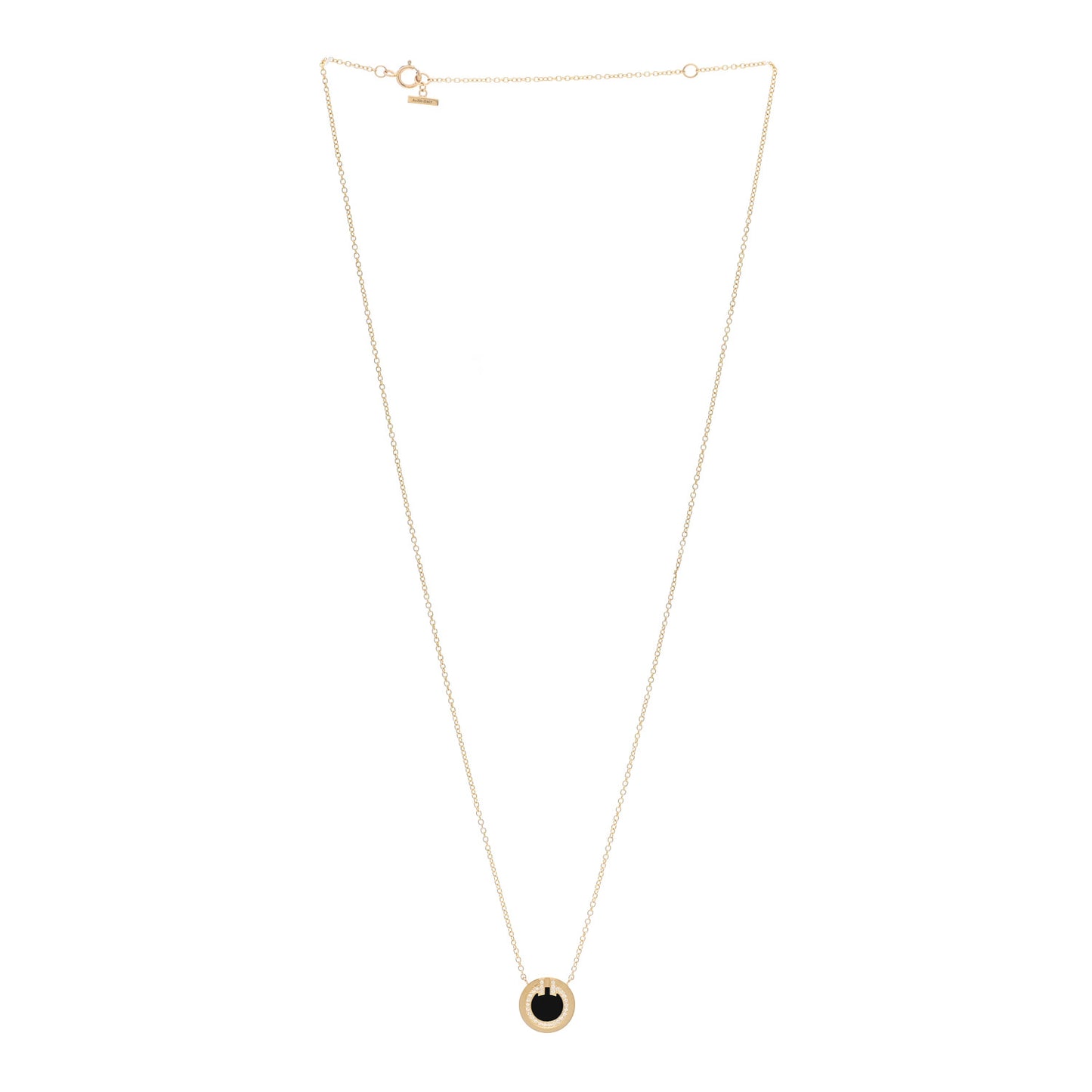 18K Yellow Gold Diamond Black Onyx Small T Circle Pendant Necklace