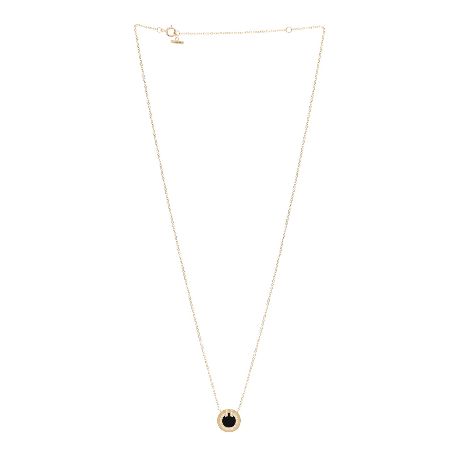 Tiffany 18K Yellow Gold Diamond Black Onyx Small T Circle Pendant Necklace 3 of 7