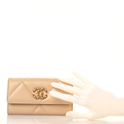 Chanel Shiny Goatskin Quilted Chanel 19 Flap Wallet Beige 2 of 10