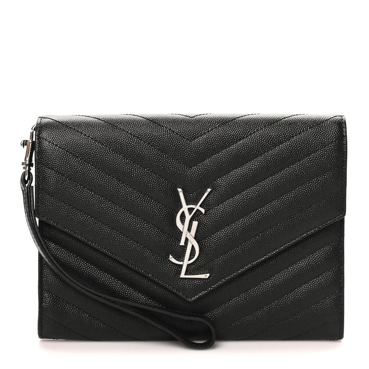 Grain De Poudre Matelasse Chevron Monogram Envelope Clutch Black
