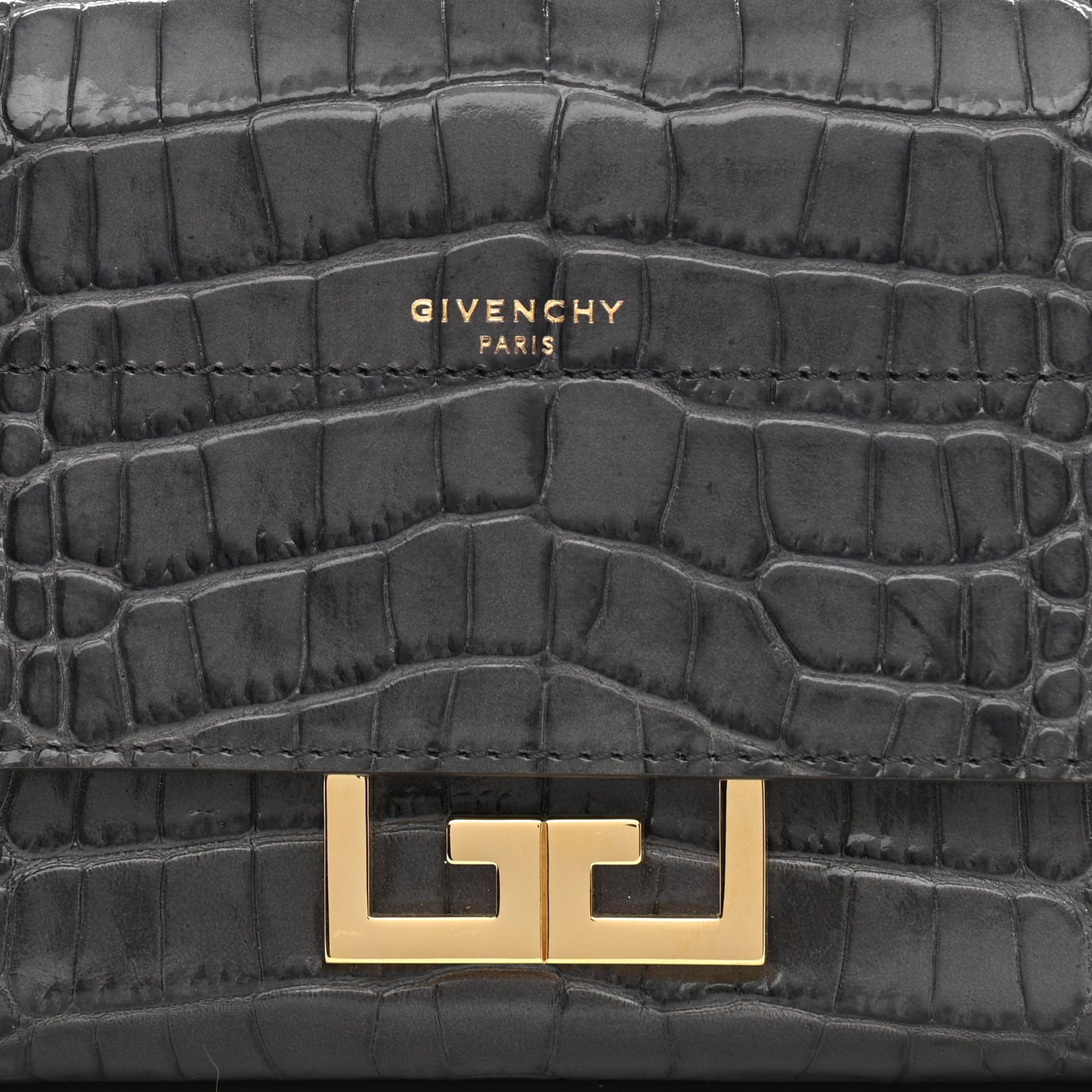 Calfskin Crocodile Embossed Eden Mini Top Handle Storm Grey