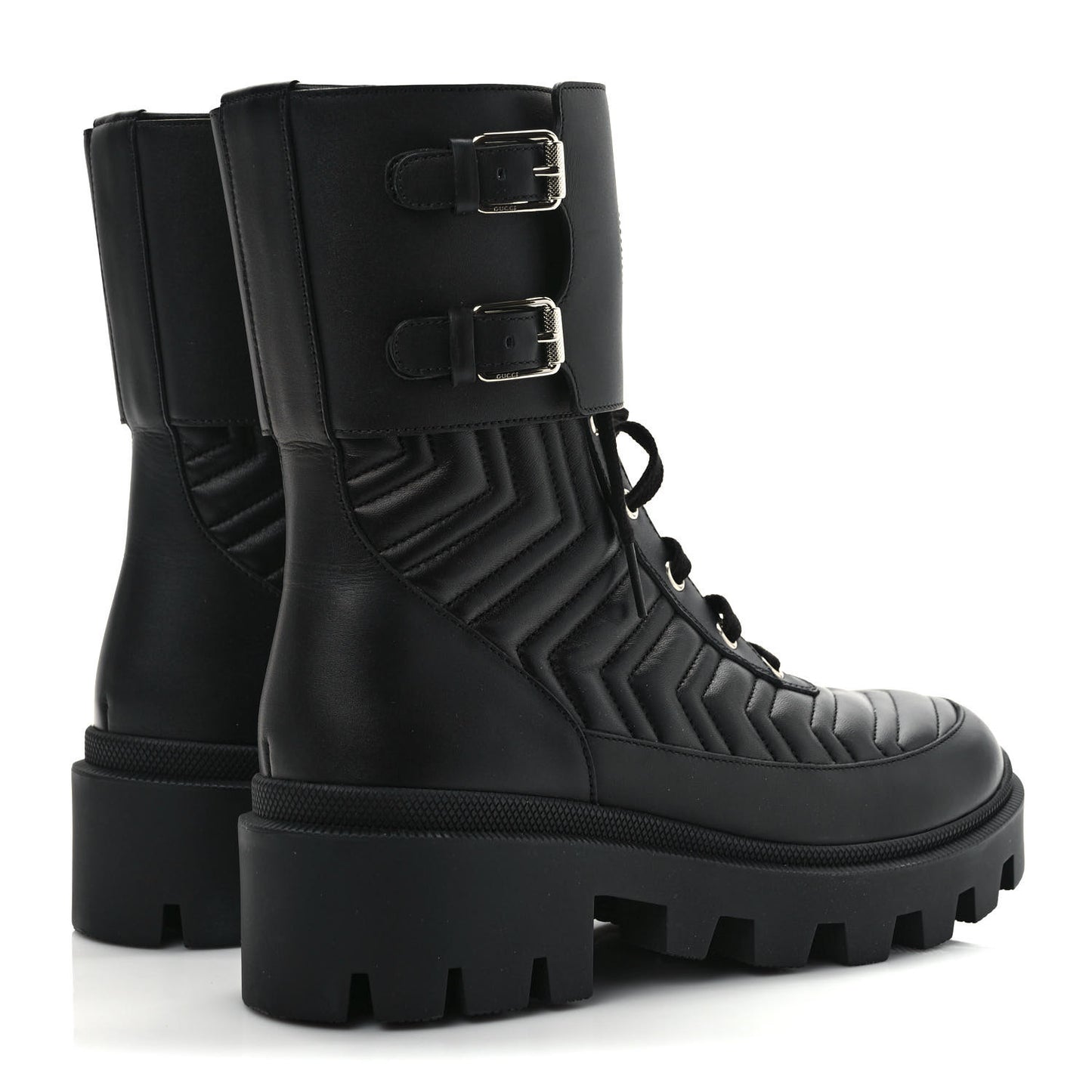 Nappa Frances GG Matelasse Platform Combat Boots 39.5 Black