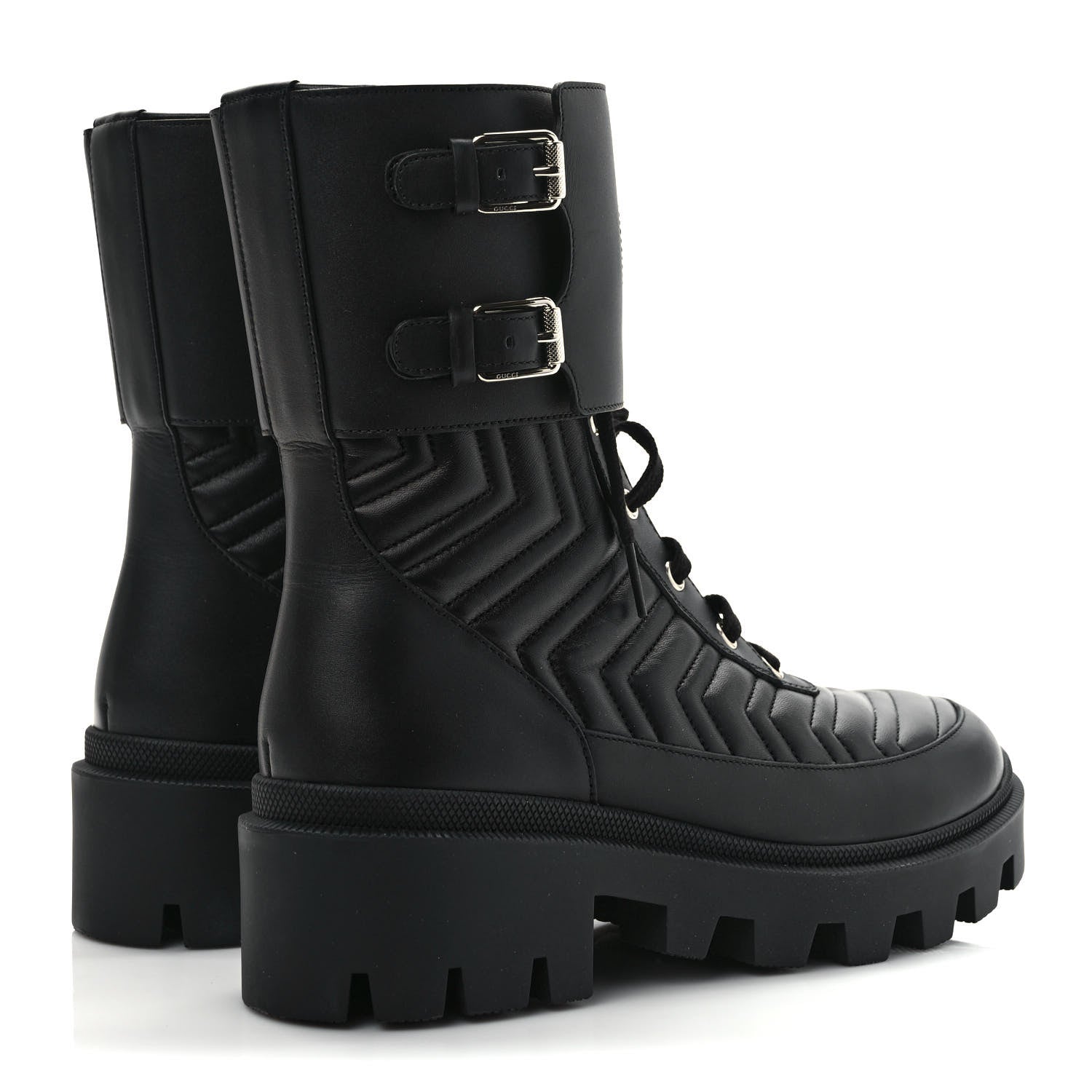 Gucci Nappa Frances GG Matelasse Platform Combat Boots 39.5 Black 4 of 8