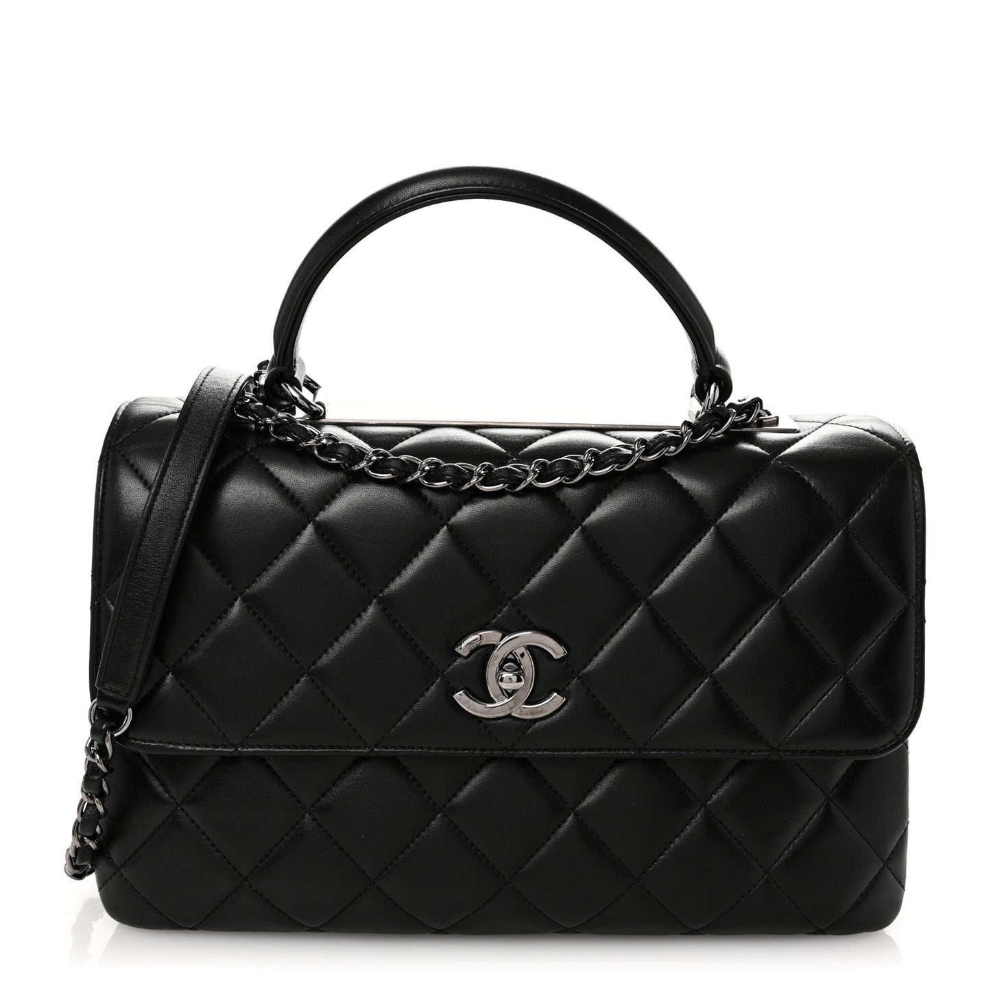 Lambskin Quilted Medium Trendy CC Flap Dual Handle Bag Black