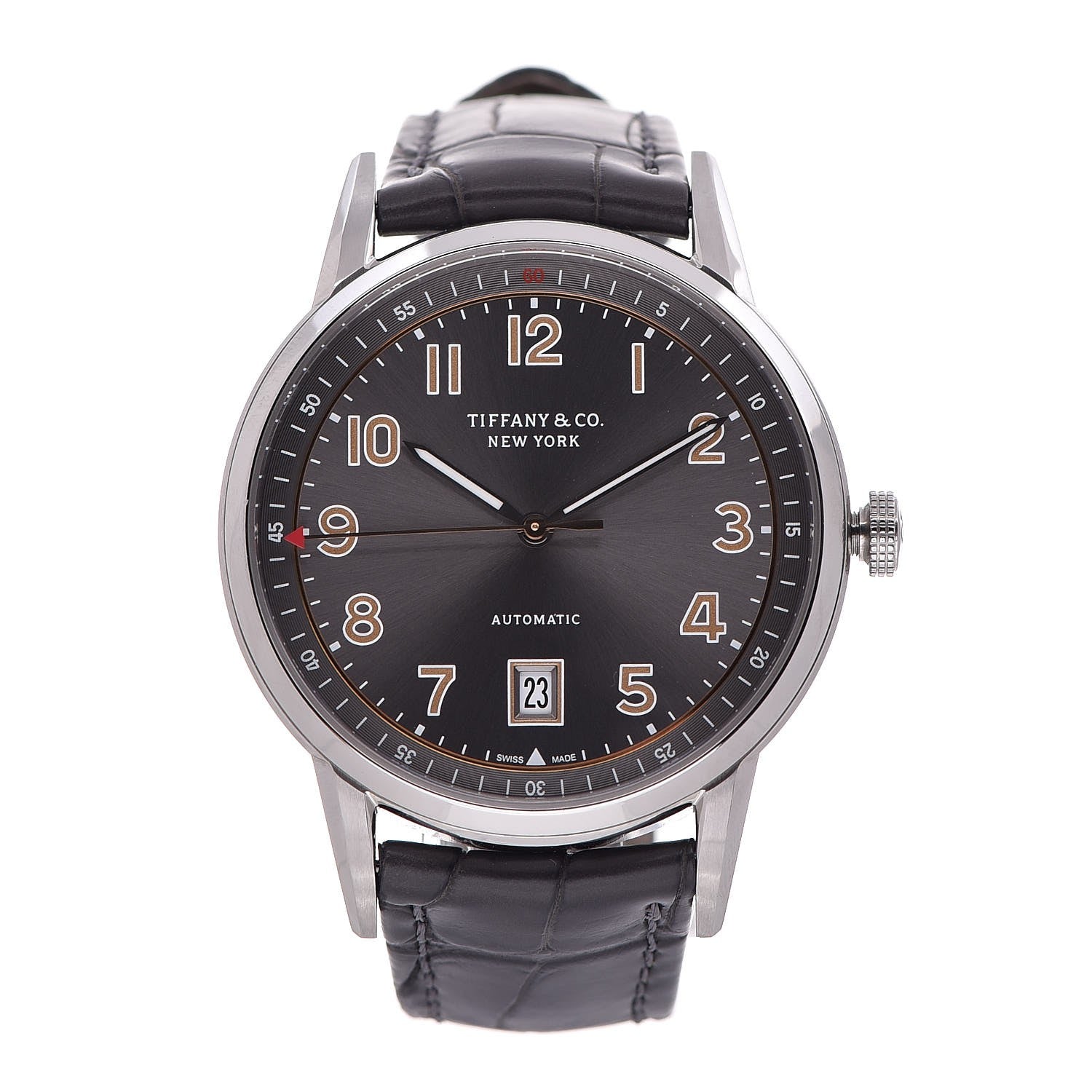 Tiffany Stainless Steel Alligator 40mm CT60 3-Hand Automatic Watch Grey 1 of 12