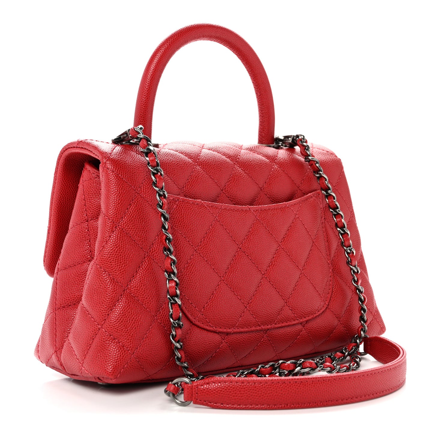 Caviar Quilted Mini Coco Handle Flap Red