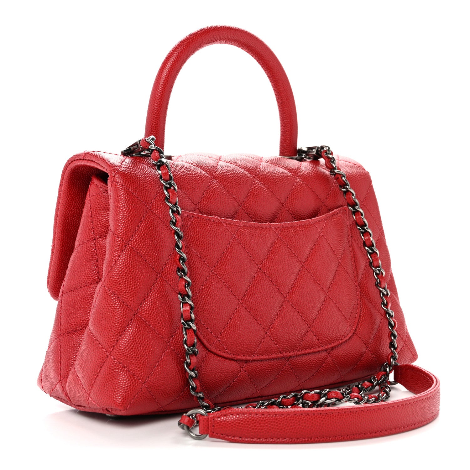 Chanel Caviar Quilted Mini Coco Handle Flap Red 3 of 12