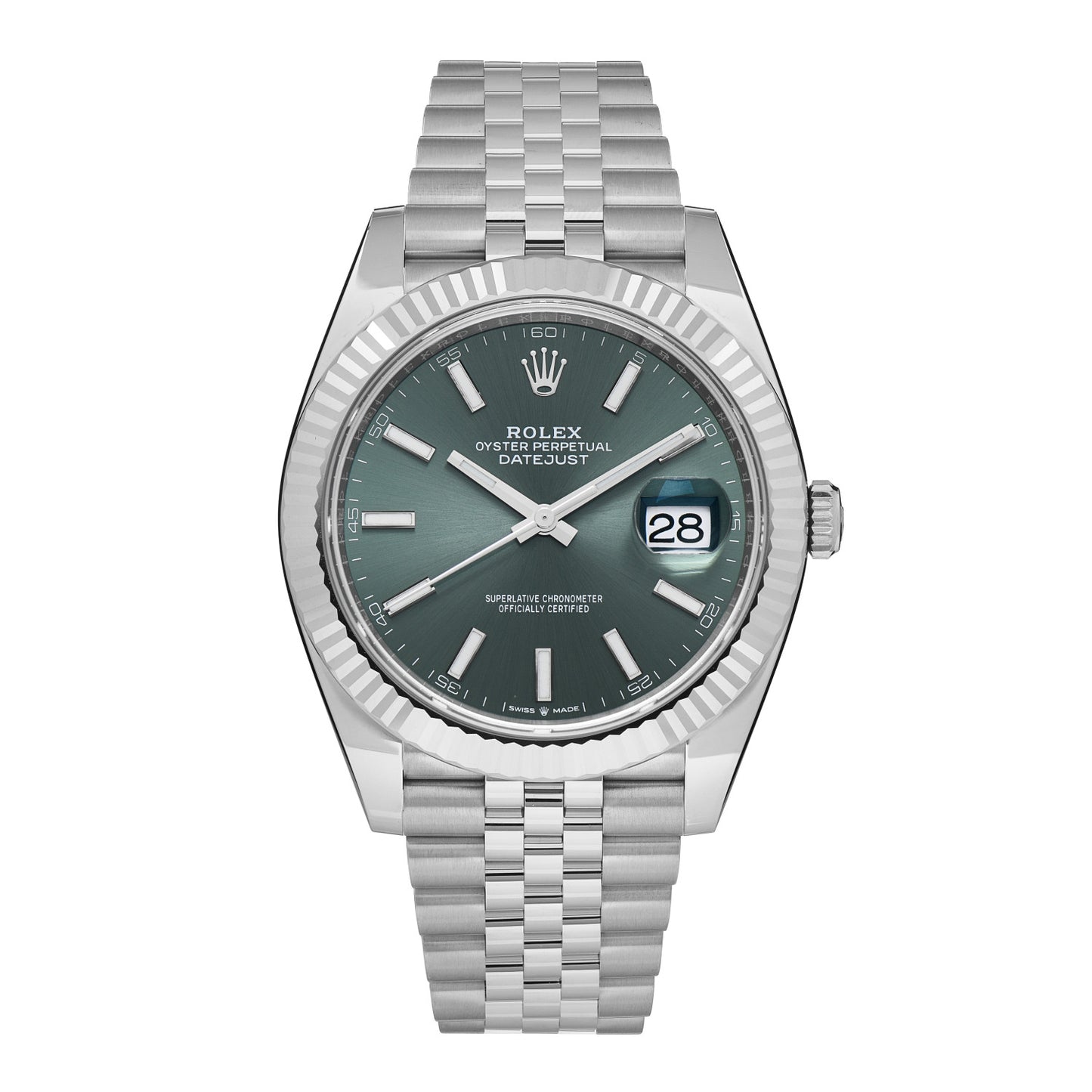 Stainless Steel 18K White Gold 41mm Oyster Perpetual Datejust Watch Mint Green 126334