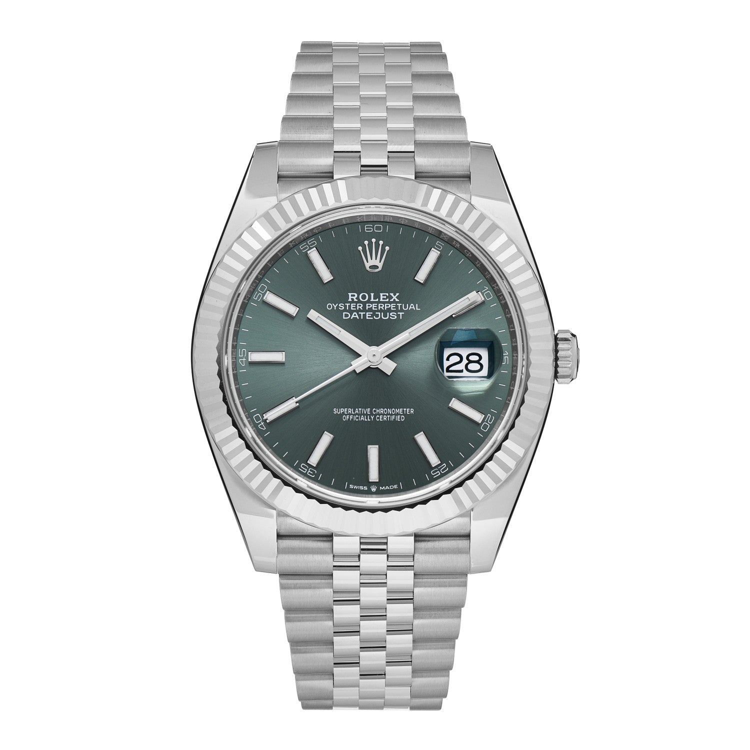 Rolex Stainless Steel 18K White Gold 41mm Oyster Perpetual Datejust Watch Mint Green 126334 1 of 5