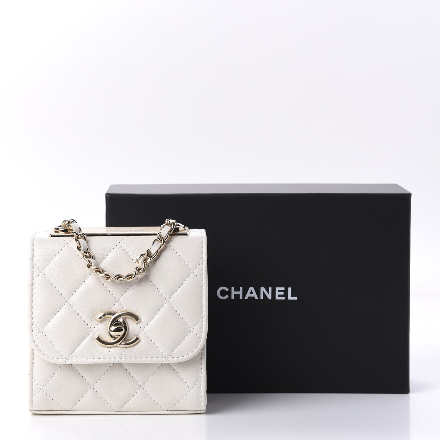 Lambskin Quilted Mini Trendy CC Clutch With Chain Ecru