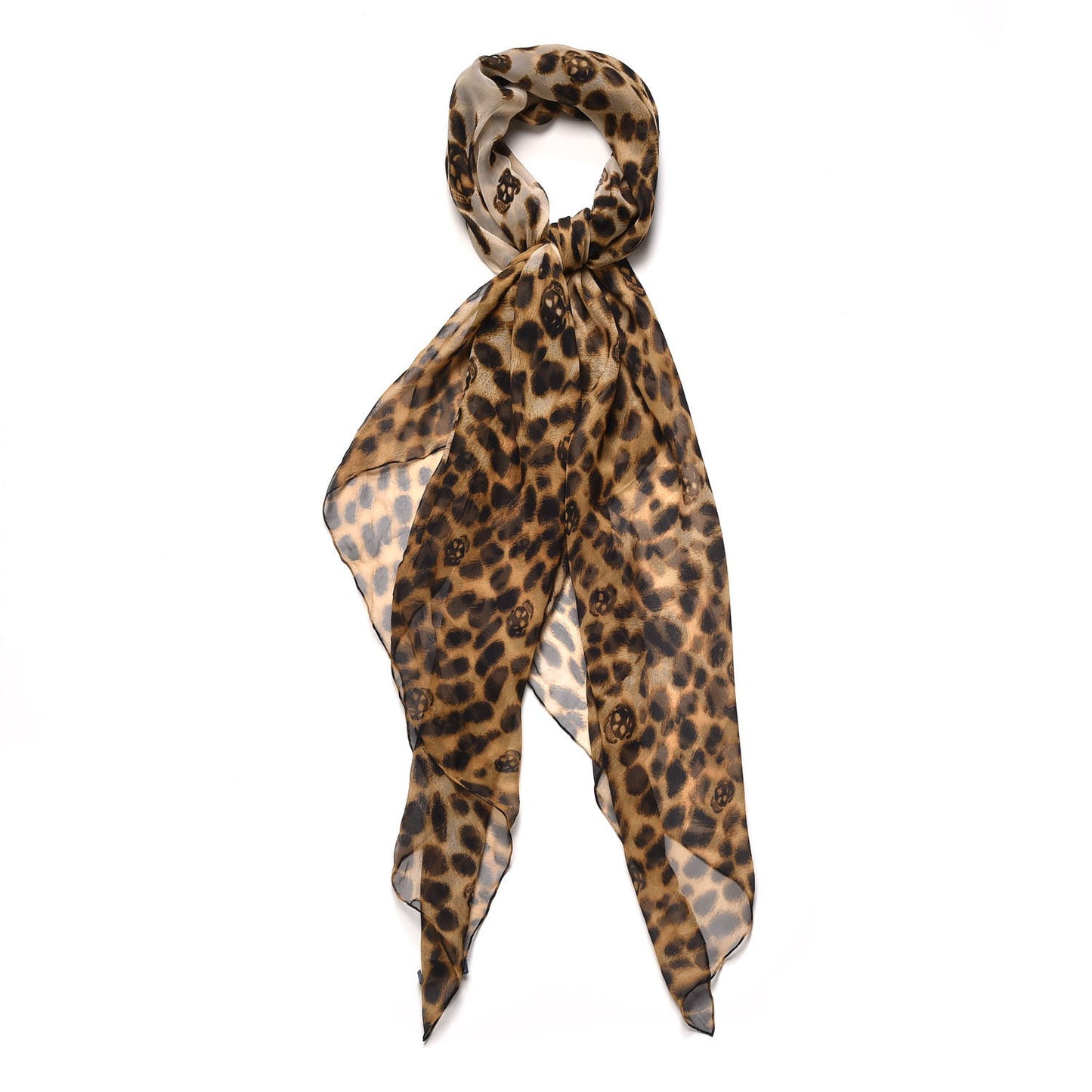 Silk Chiffon Leopard Skull Scarf Brown