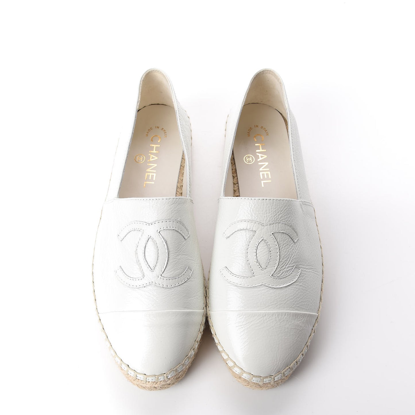 Distressed Patent CC Espadrilles 39 White