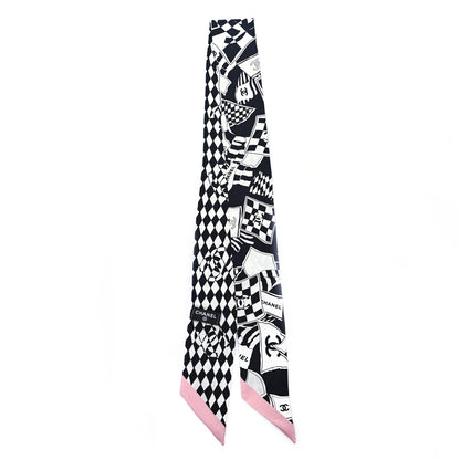 Chanel Silk CC Slim Bandeau Scarf Black Ecru Light Pink 2 of 3