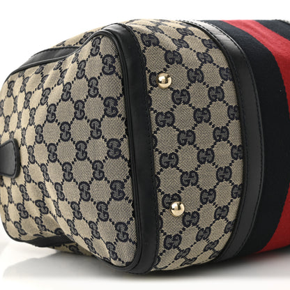 Gucci Monogram Selleria Calfskin Vintage Web Medium Boston Beige Blue 23 of 31